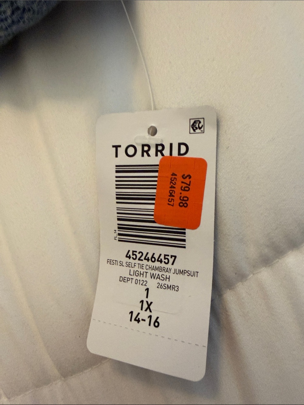 Torrid Festi self tie chambray wide leg jumpsuit light wash NWT Size 1X - Picture 7 of 7